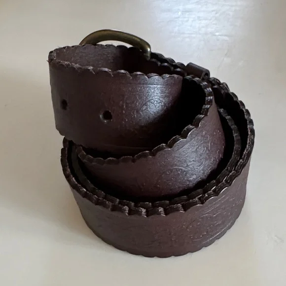 Brown Leather Belt with Gold Buckle - Picture 2 of 6